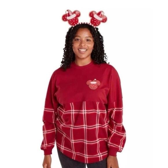 Disney Christmas Season's Greetings Red Plaid Spirit Jersey Large Holiday F17 - Picture 2 of 6
